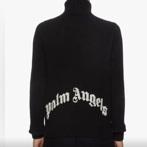 Palm Angels Curved Logo Wool Blend Black Turtleneck Sweater - L